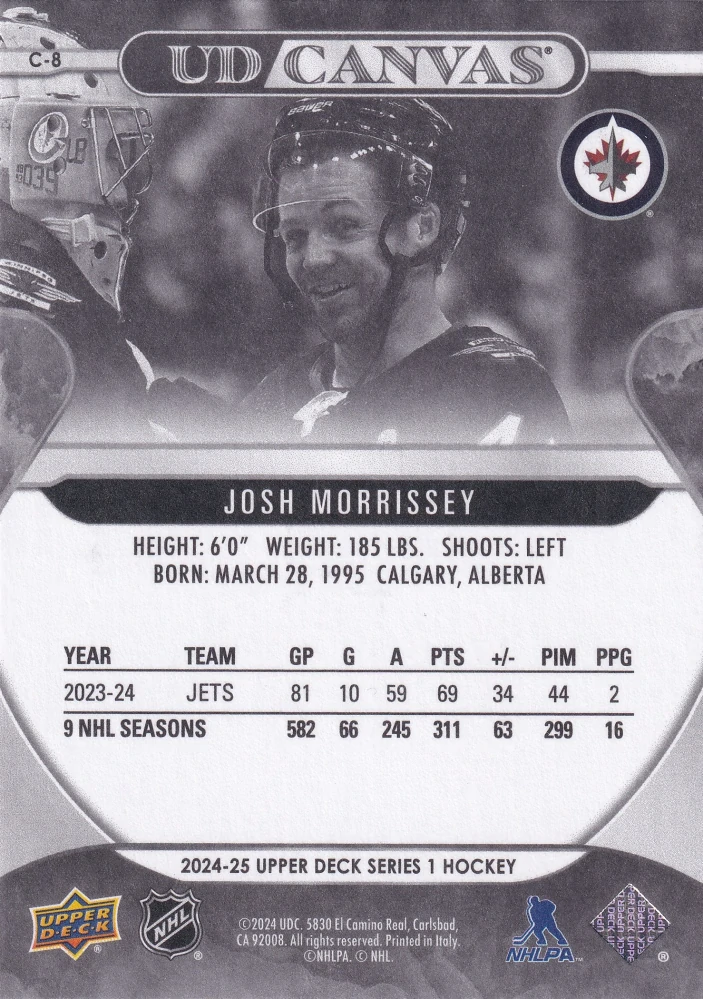 2024-25 UD Series 1 - Josh Morrissey - Canvas Black & White #C-8