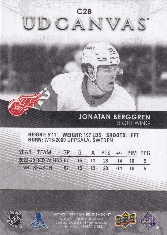 2023-24 UD Series 1 - Jonatan Berggren - Canvas Black & White #C28