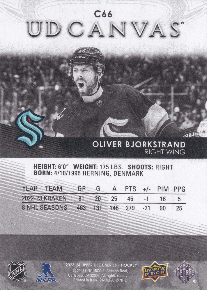 2023-24 UD Series 1 - Oliver Bjorkstrand - Canvas Black & White #C66