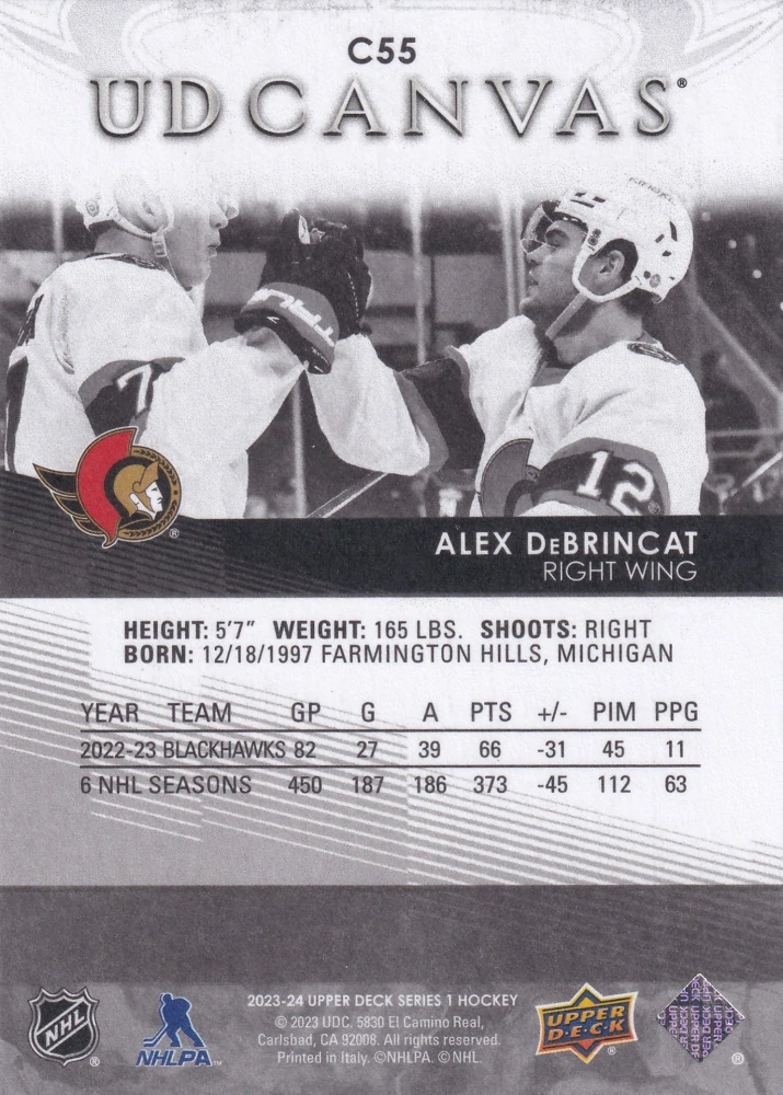 2023-24 UD Series 1 - Alex DeBrincat - Canvas Black & White #C55