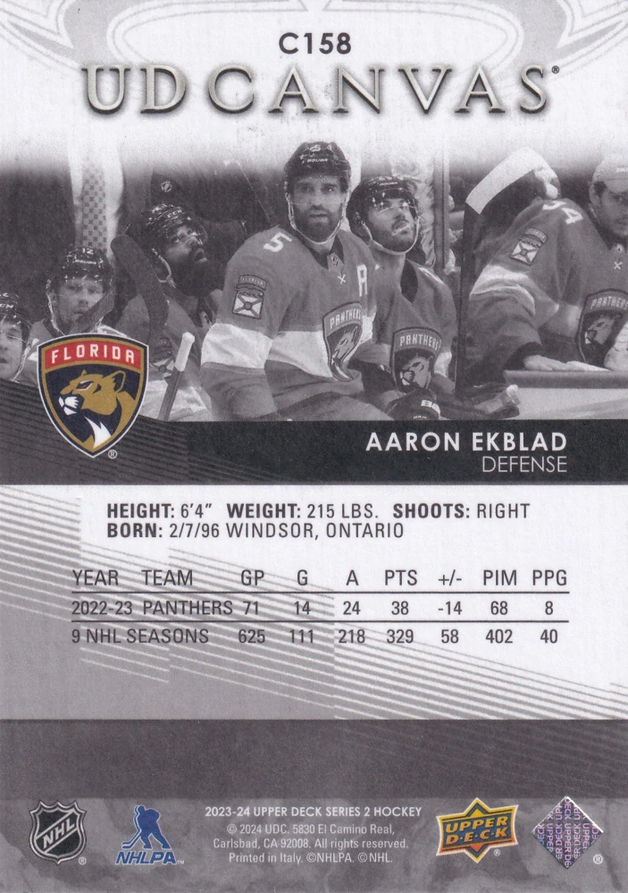 2023-24 UD Series 2 - Aaron Ekblad - Canvas Black & White #C158