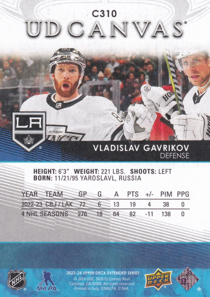 2023-24 UD Extended Series - Vladislav Gavrikov - Canvas #C310