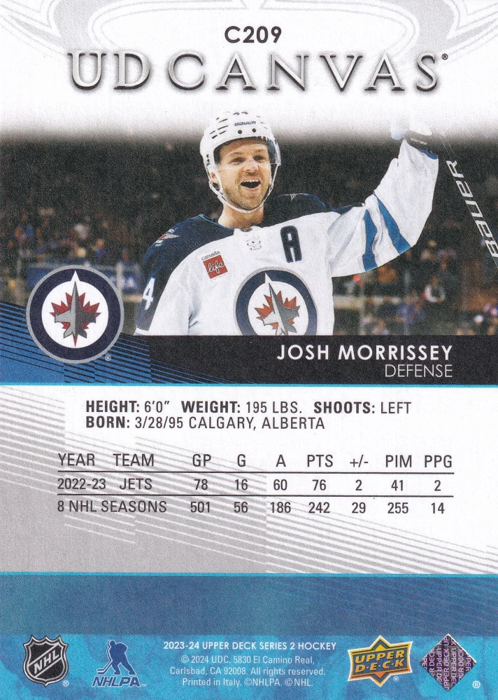 2023-24 UD Series 2 - Josh Morrissey - Canvas #C209
