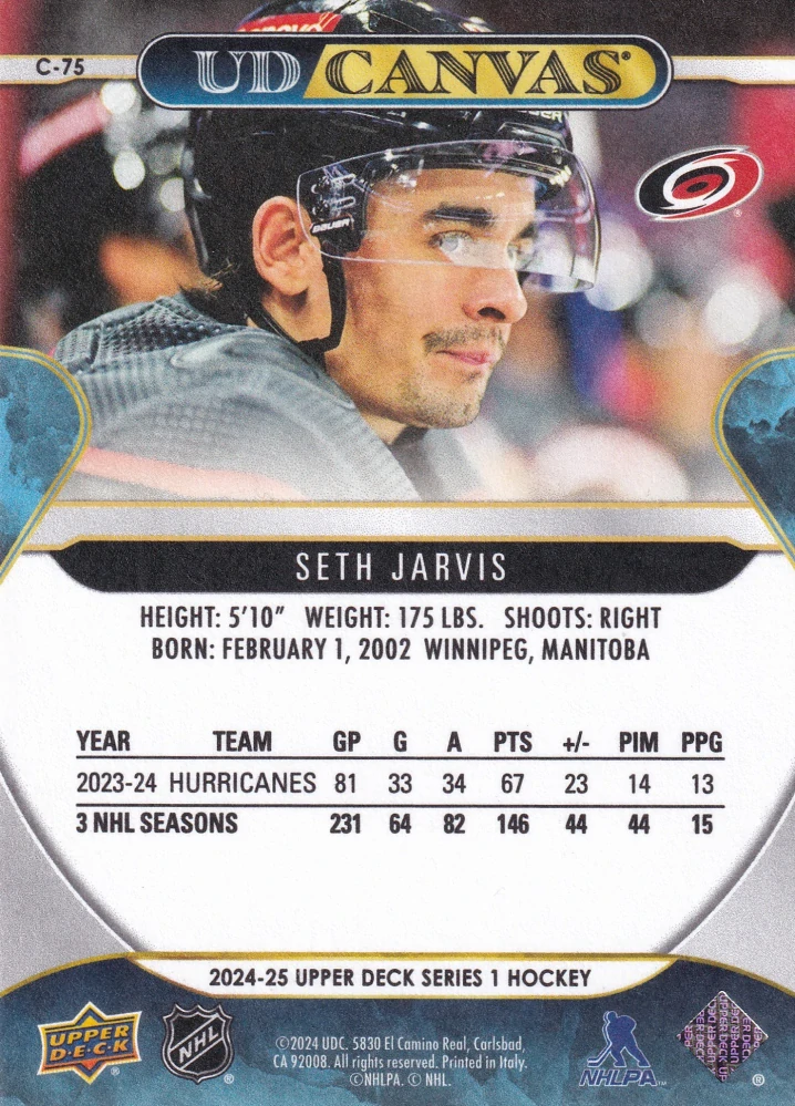 2024-25 UD Series 1 - Seth Jarvis - Canvas #C-75