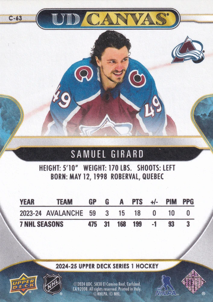 2024-25 UD Series 1 - Samuel Girard - Canvas #C-63