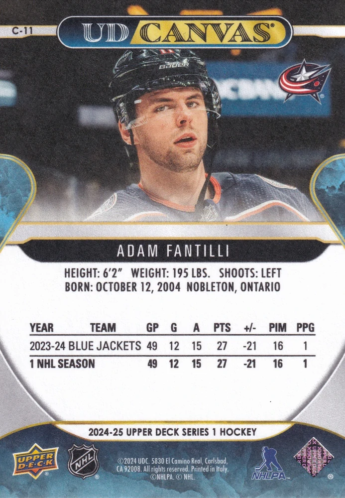 2024-25 UD Series 1 - Adam Fantilli - Canvas #C-11