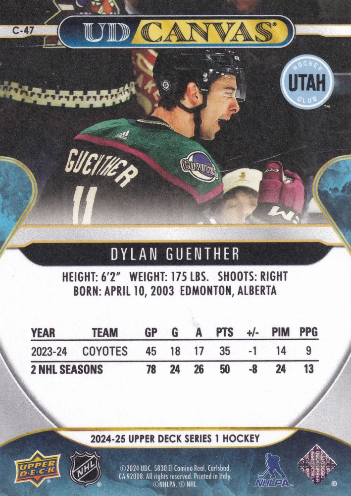 2024-25 UD Series 1 - Dylan Guenther - Canvas #C-47