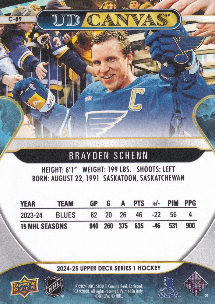 2024-25 UD Series 1 - Brayden Schenn - Canvas #C-89