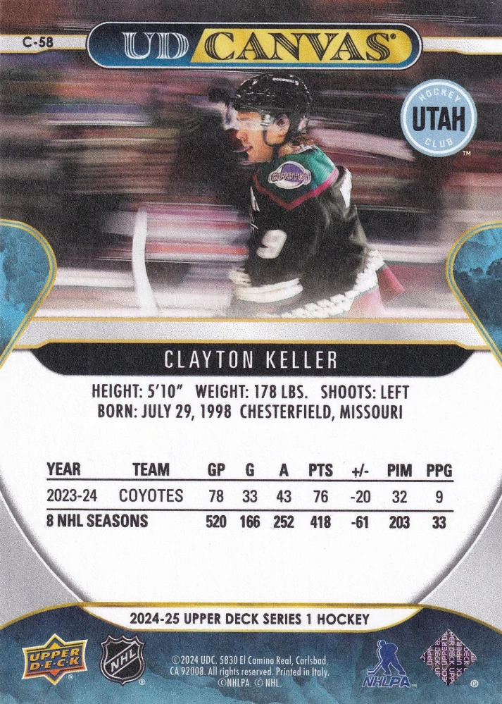 2024-25 UD Series 1 - Clayton Keller - Canvas #C-58