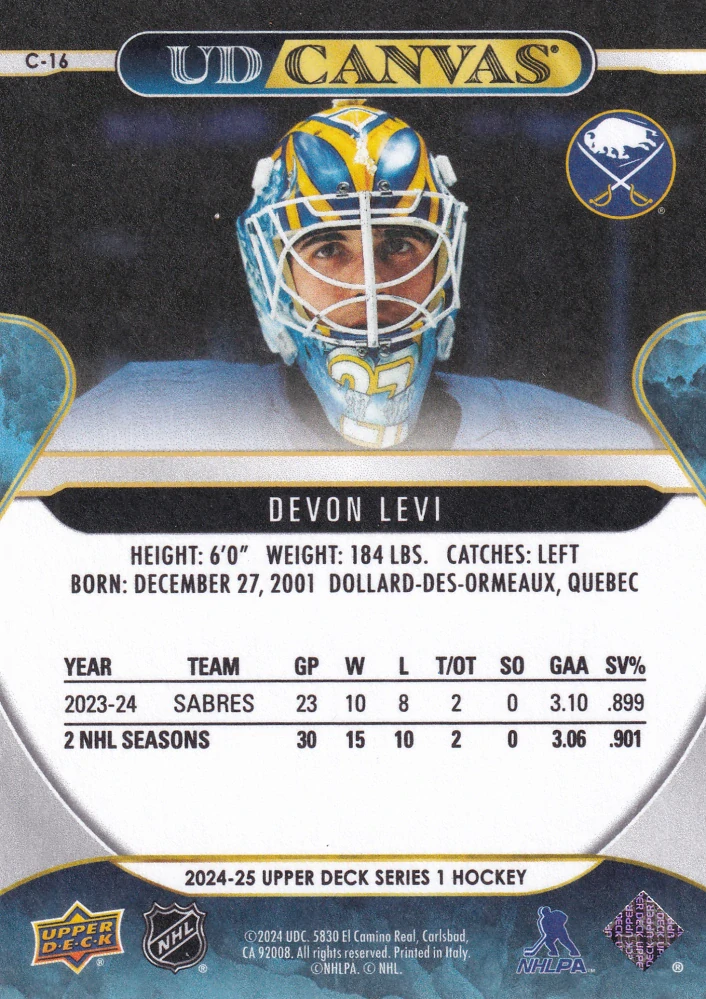 2024-25 UD Series 1 - Devon Levi - Canvas #C-16