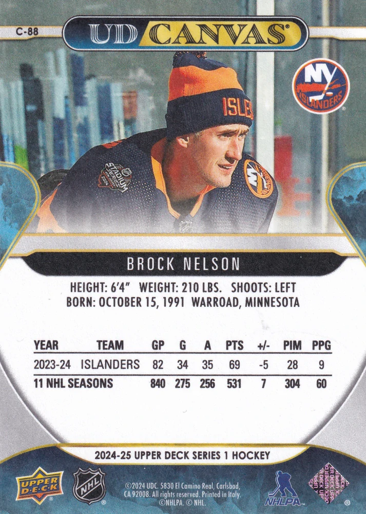 2024-25 UD Series 1 - Brock Nelson - Canvas #C-88