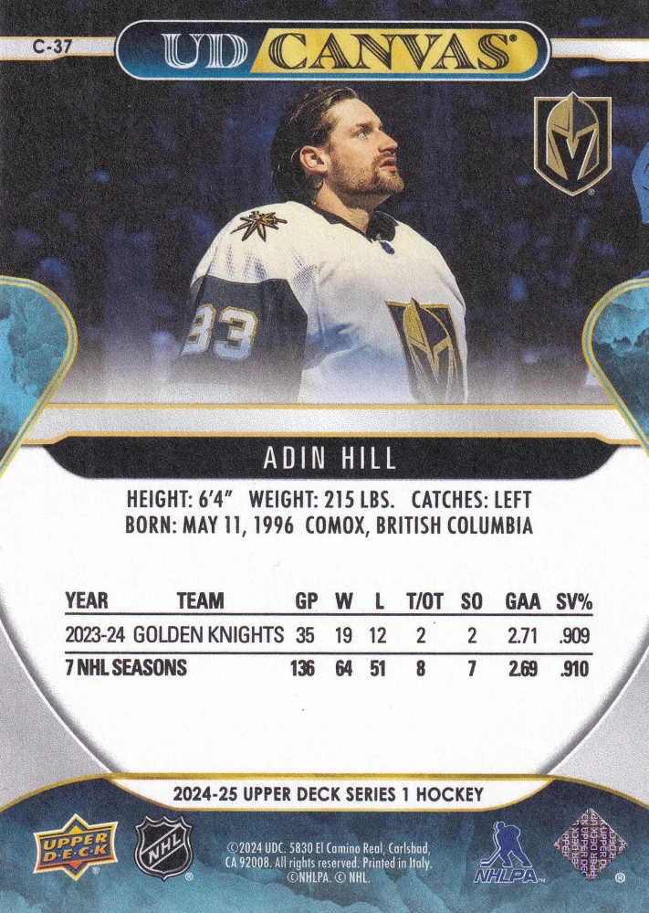 2024-25 UD Series 1 - Adin Hill - Canvas #C-37