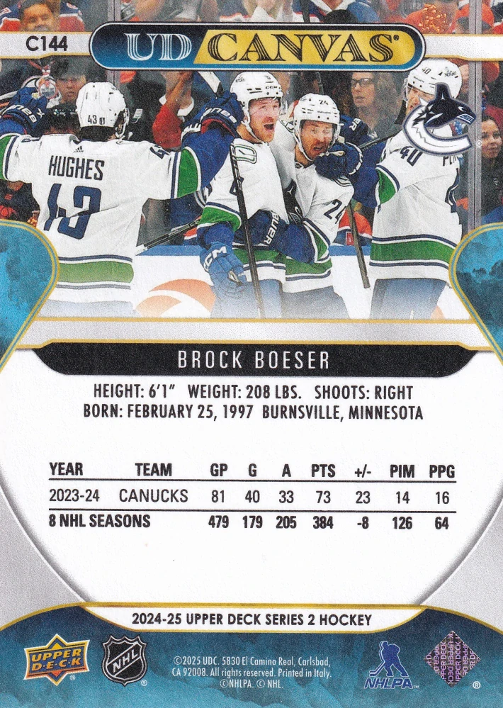 2024-25 UD Series 2 - Brock Boeser - Canvas #C144