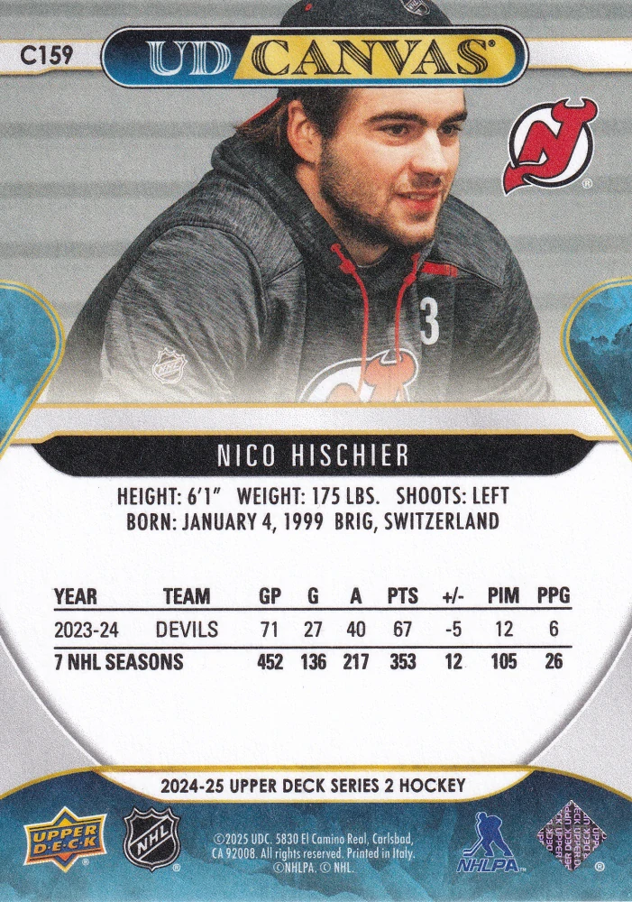 2024-25 UD Series 2 - Nico Hischier - Canvas #C159