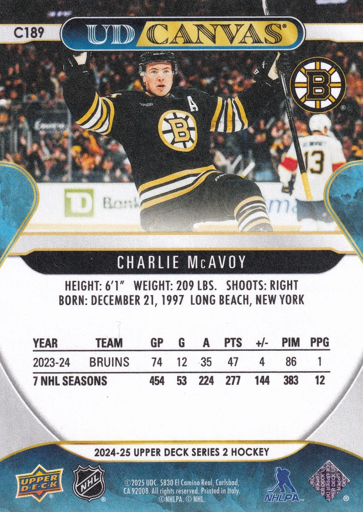2024-25 UD Series 2 - Charlie McAvoy - Canvas #C189