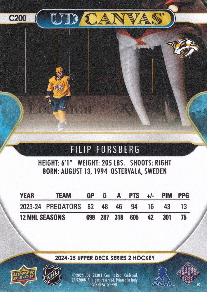 2024-25 UD Series 2 - Filip Forsberg - Canvas #C200