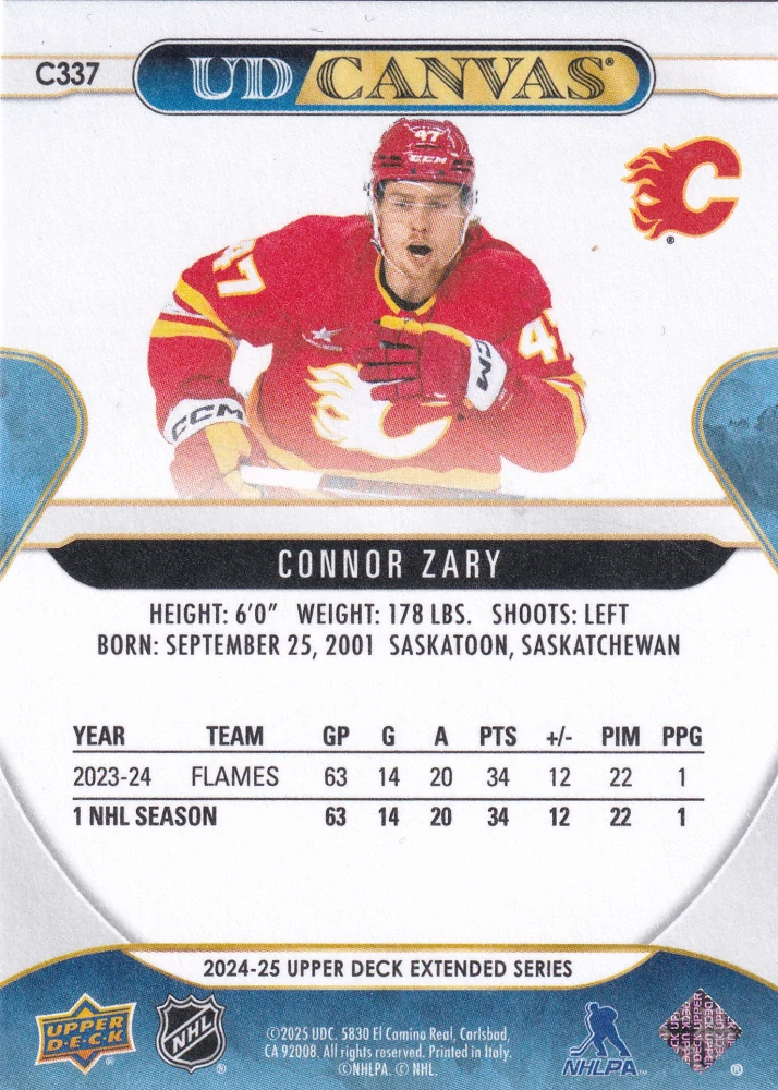 2024-25 UD Extended Series - Connor Zary - Canvas #C337