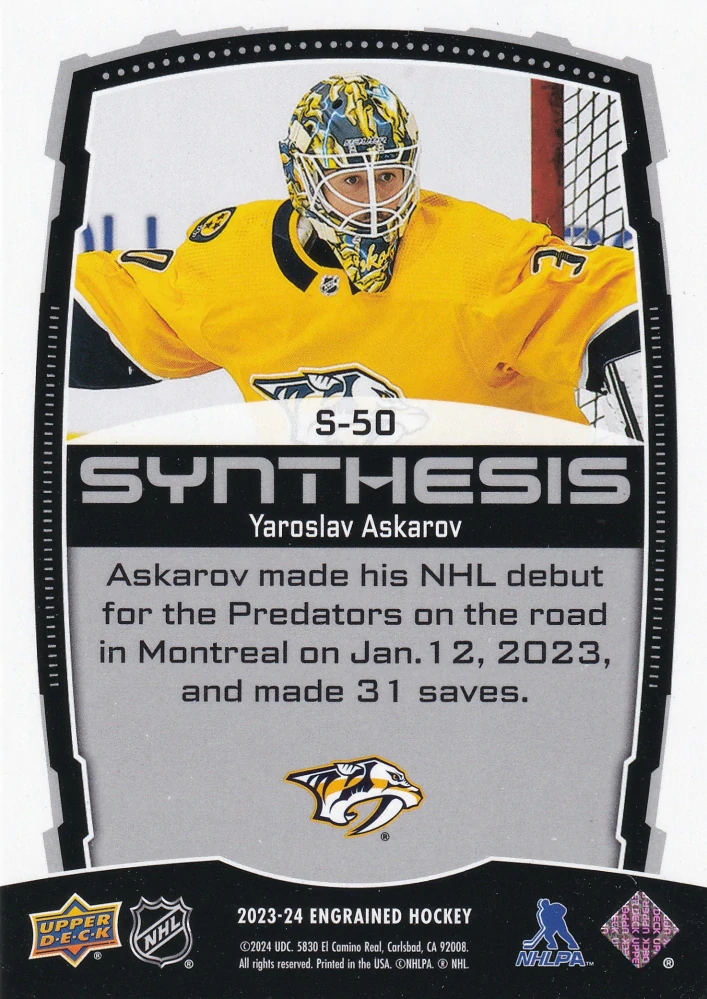 2023-24 UD Engrained - Yaroslav Askarov - Synthesis Blue #S-50