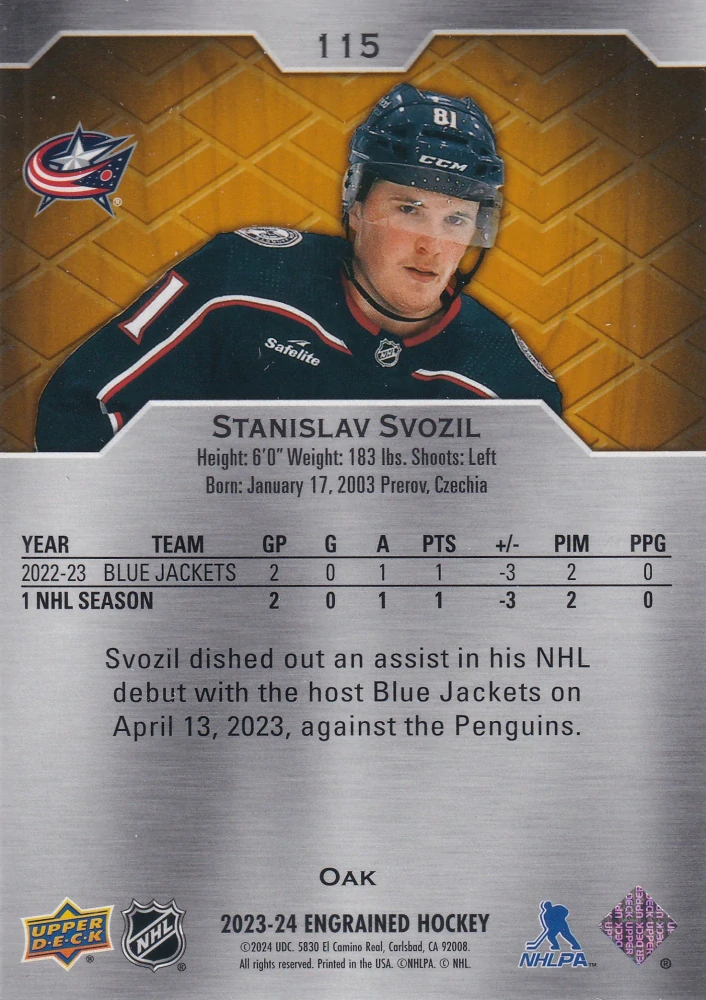 2023-24 UD Engrained - Stanislav Svozil - Rookie /399 #115