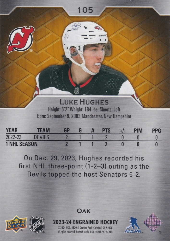 2023-24 UD Engrained - Luke Hughes - Rookie /399 #105