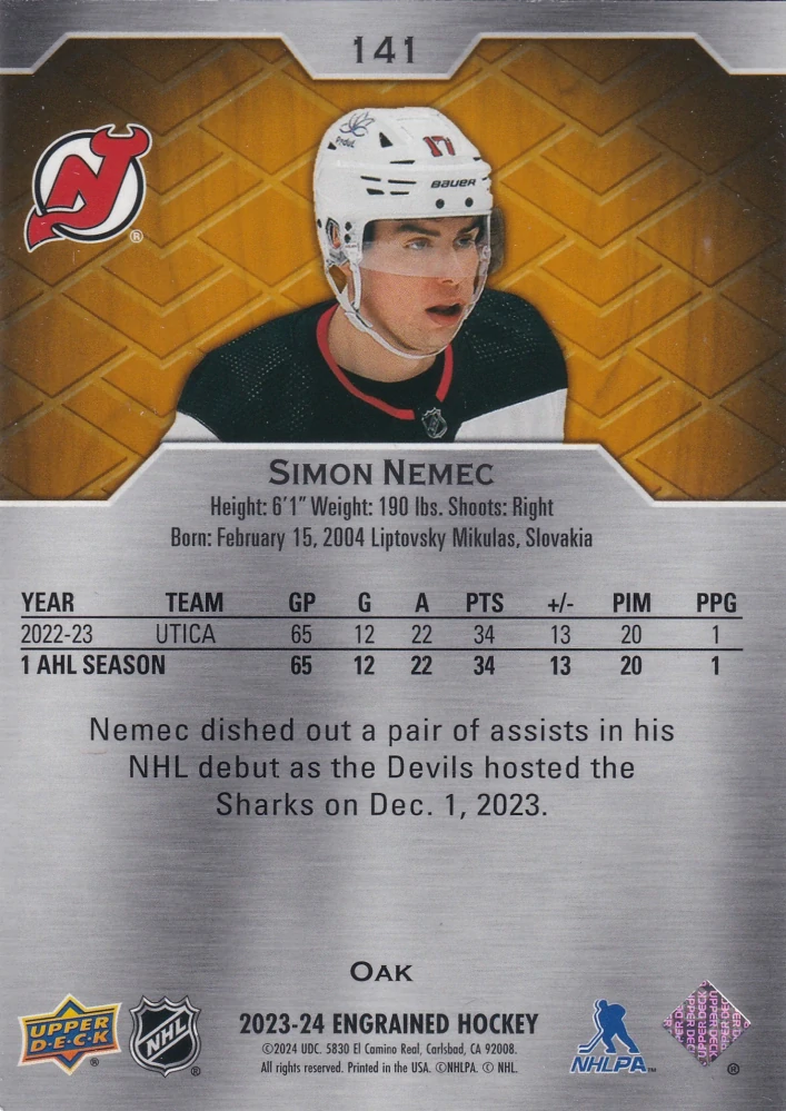 2023-24 UD Engrained - Šimon Nemec - Rookie /399 #141
