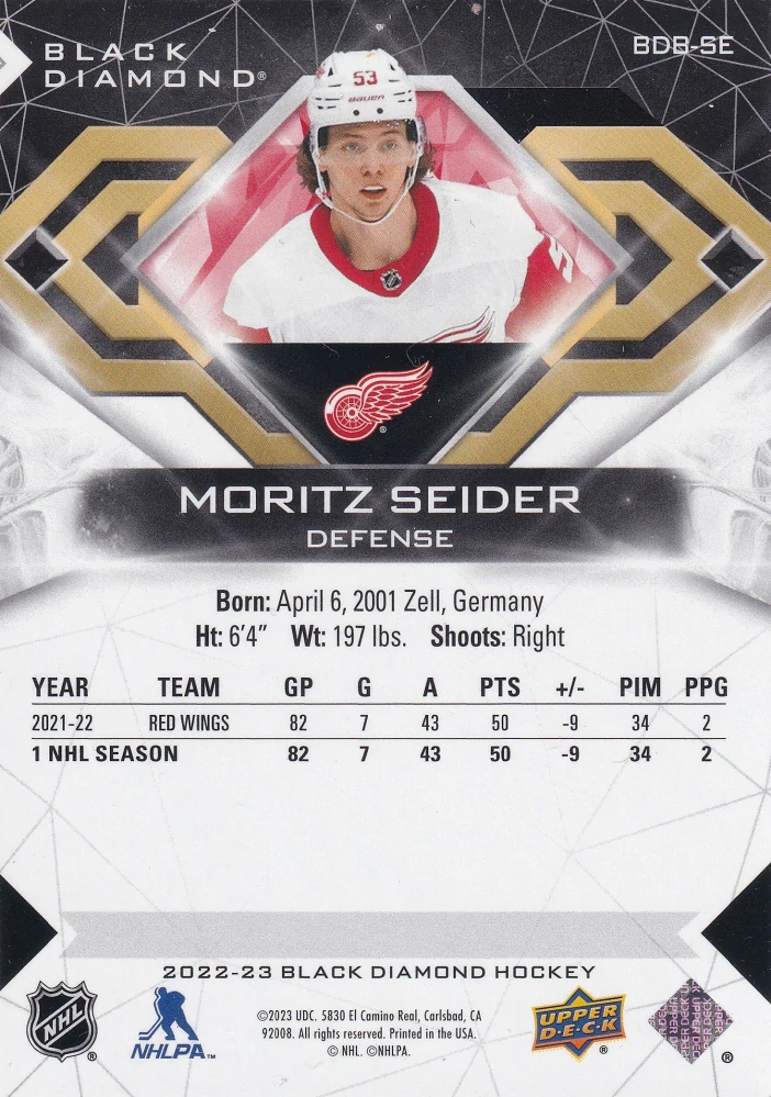 2022-23 UD Black Diamond - Moritz Seider - Red /75 #BDB-SE