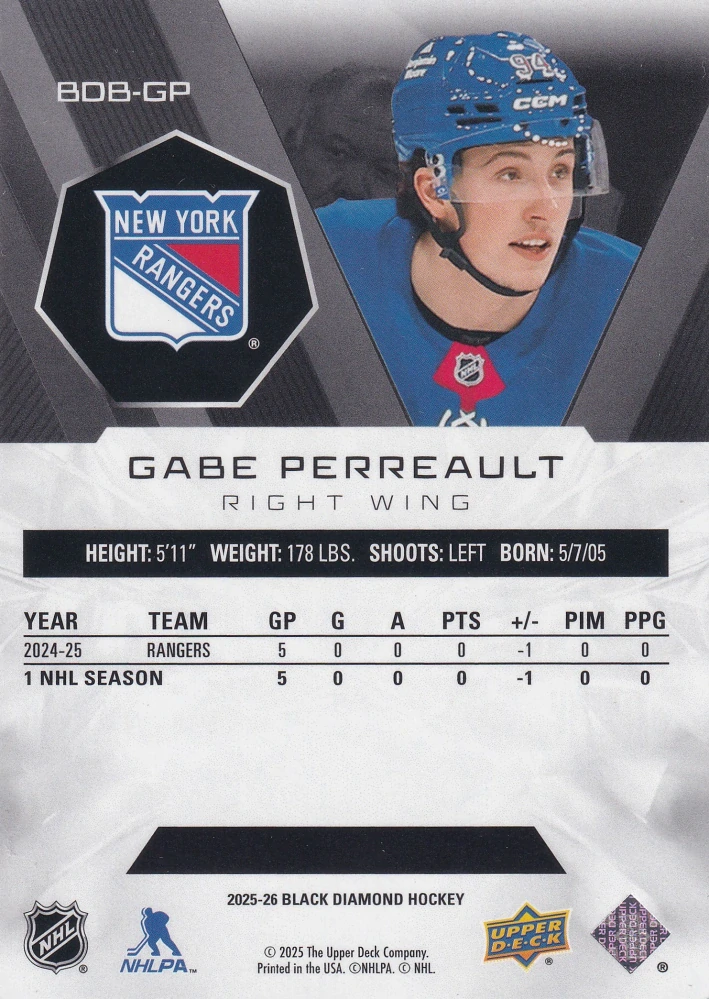 2025-26 UD Black Diamond - Gabe Perreault /349 #BDB-GP