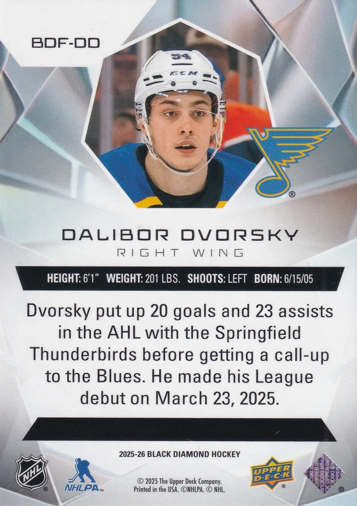 2025-26 UD Black Diamond - Dalibor Dvorský - Diamond Futures /249 #BDD-DD