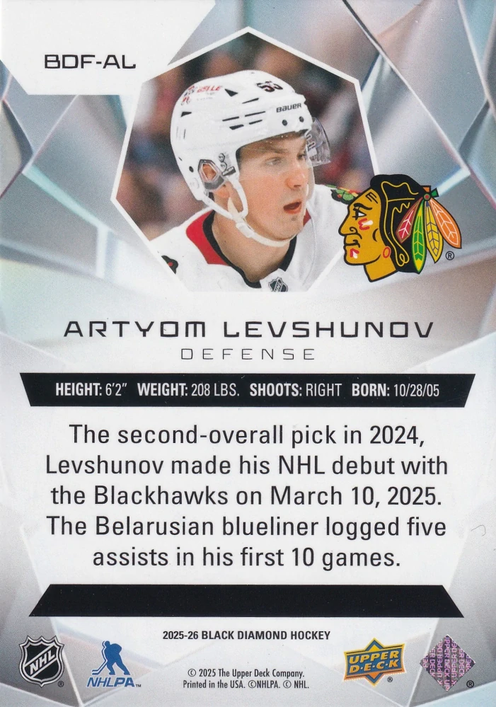 2025-26 UD Black Diamond - Artyom Levshunov - Diamond Futures /249 #BDD-AL