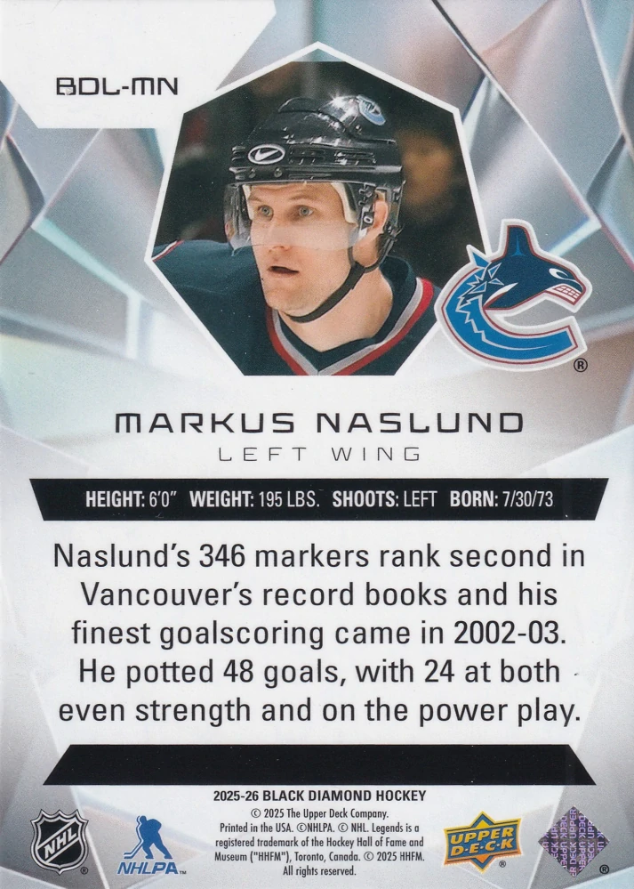 2025-26 UD Black Diamond - Markus Naslund - Diamond Legends /249 #BDL-MN