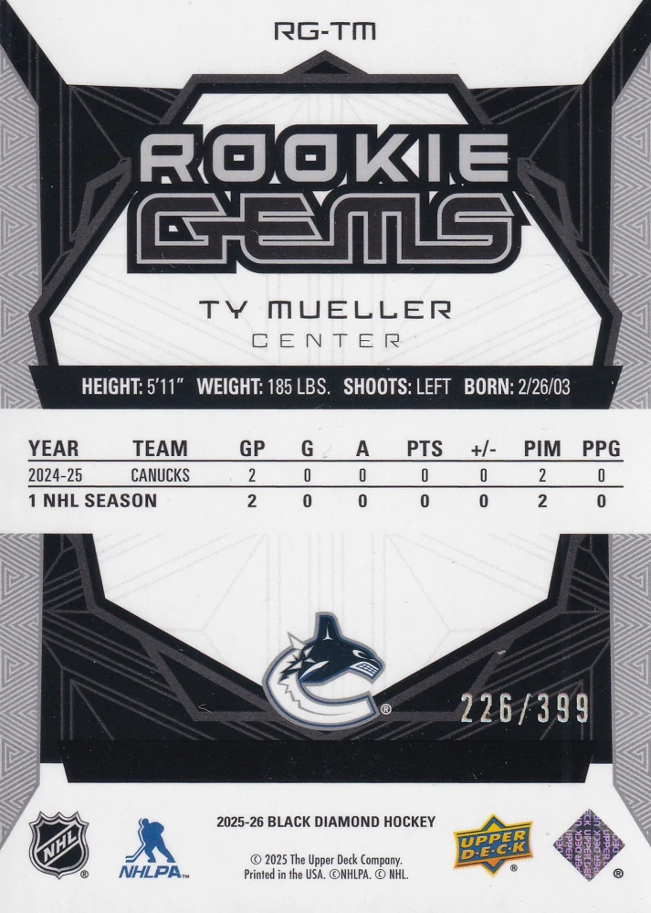2025-26 UD Black Diamond - Ty Mueller - Rookie Gems /399 #RG-TM
