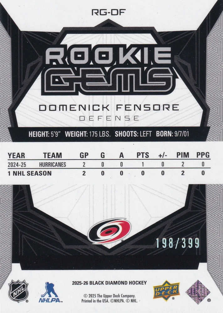 2025-26 UD Black Diamond - Domenick Fensore - Rookie Gems /399 #RG-DF