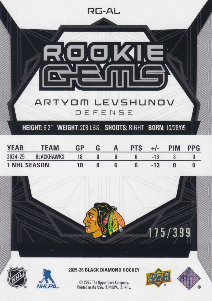 2025-26 UD Black Diamond - Artyom Levshunov - Rookie Gems /399 #RG-AL