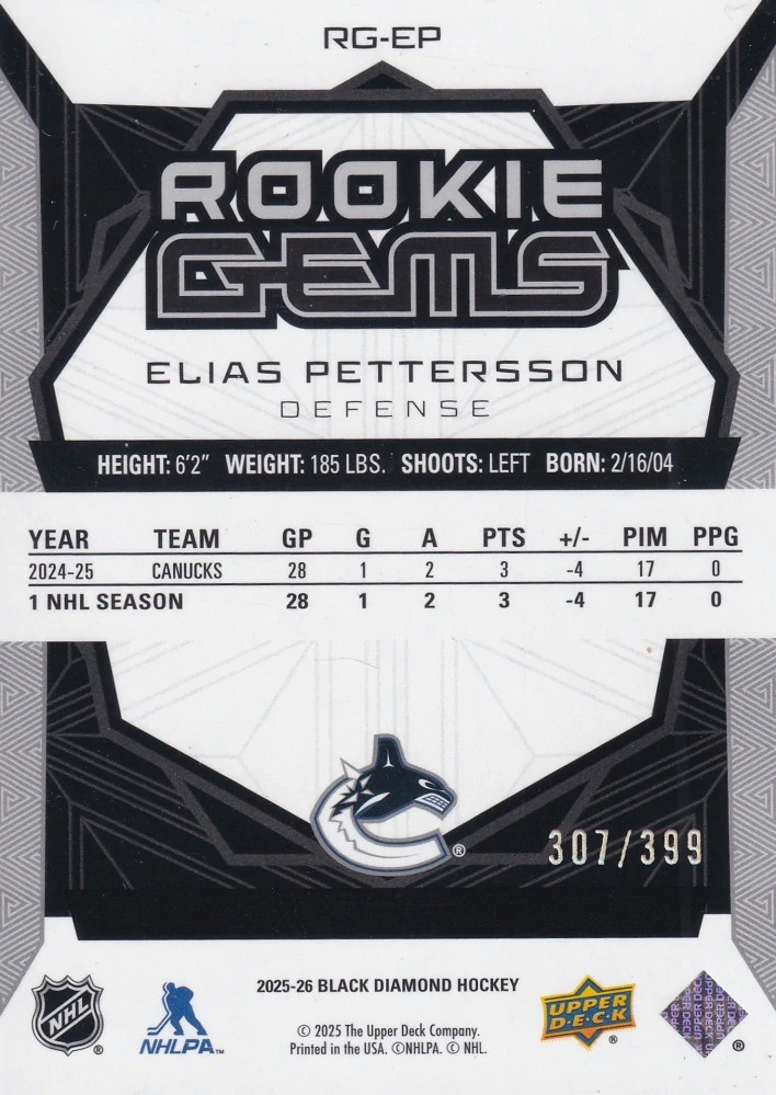 2025-26 UD Black Diamond - Elias Pettersson - Rookie Gems /399 #RG-EP