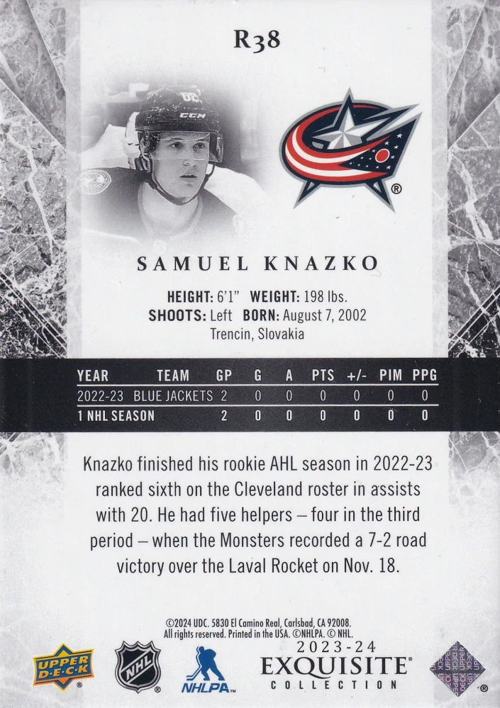2023-24 UD Ice - Samuel Kňažko - Exquisite Collection Rookies /499 #R39