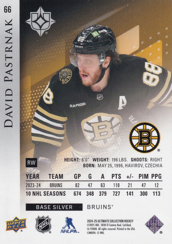 2024-25 UD Ultimate Collection - David Pastrňák - Silver /149 #66