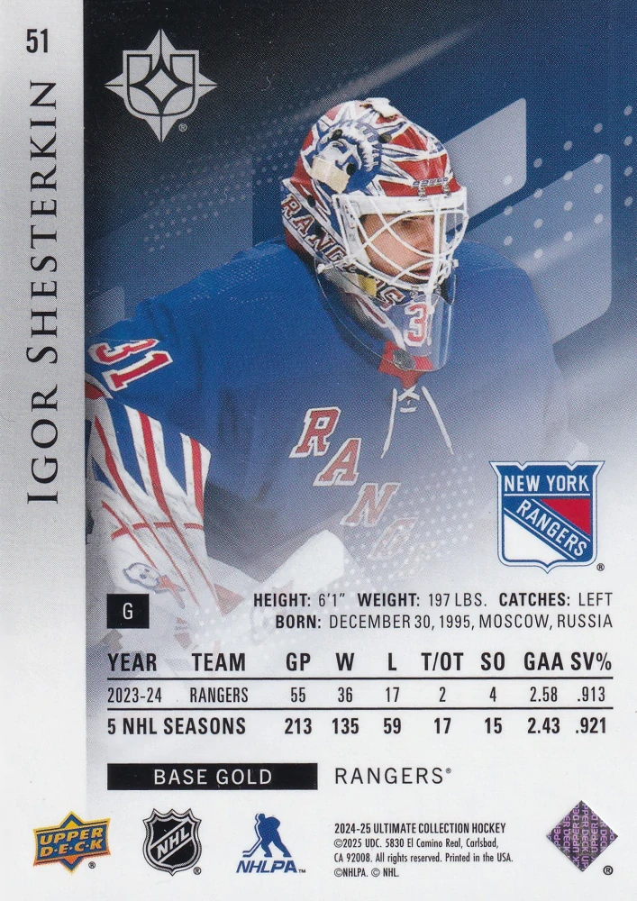 2024-25 UD Ultimate Collection - Igor Shesterkin - Gold /99 #51