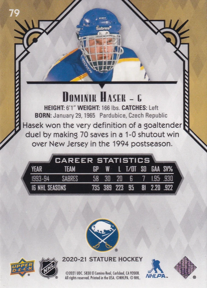 2020-21 UD Stature - Dominik Hašek #79