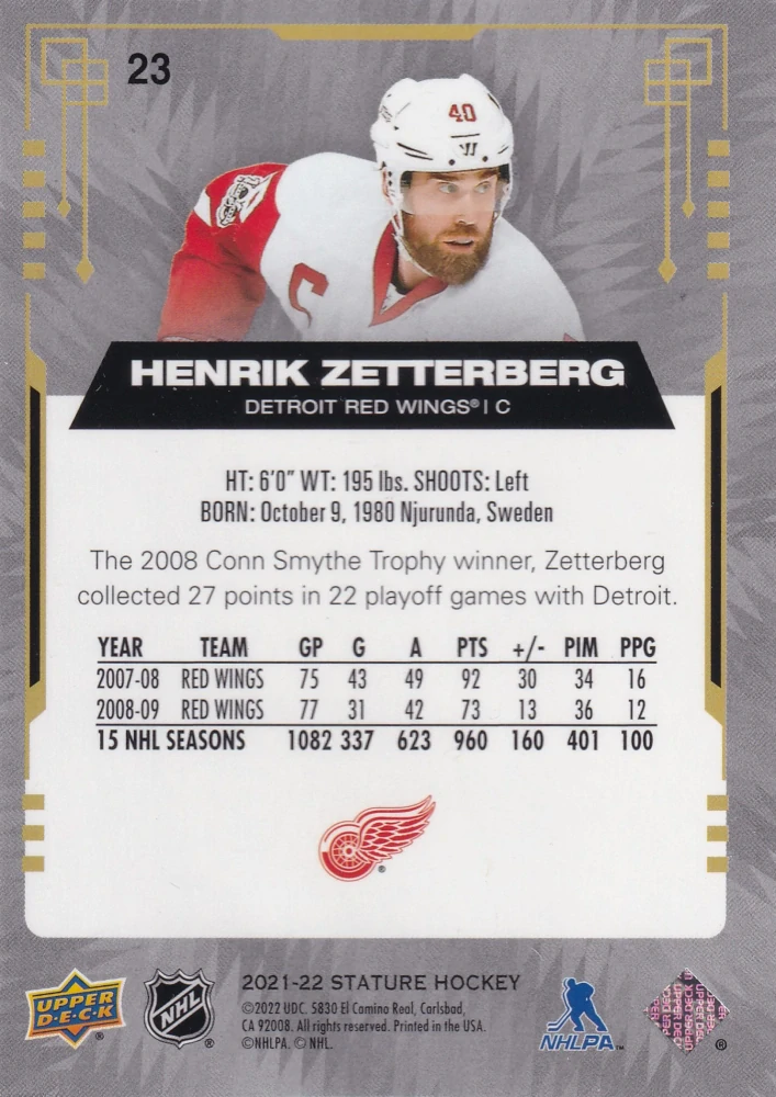 2021-22 UD Stature - Henrik Zetterberg - Photo Variant Green /66 #23