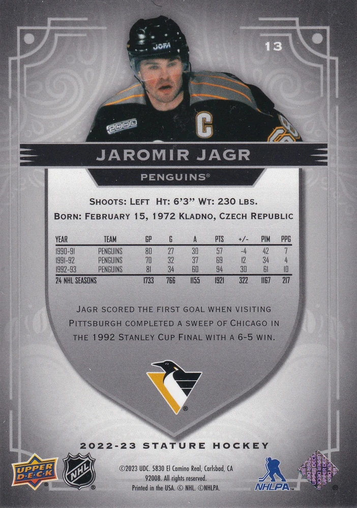 2022-23 UD Stature - Jaromír Jágr #13