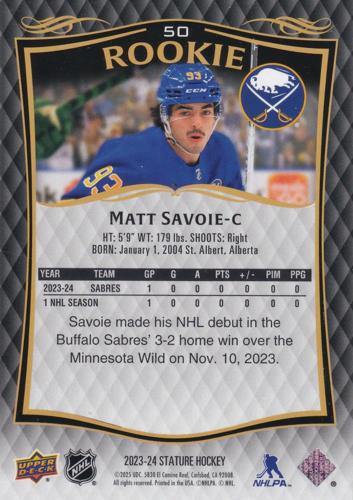 2023-24 UD Stature - Matt Savoie - Rookie /999 #50