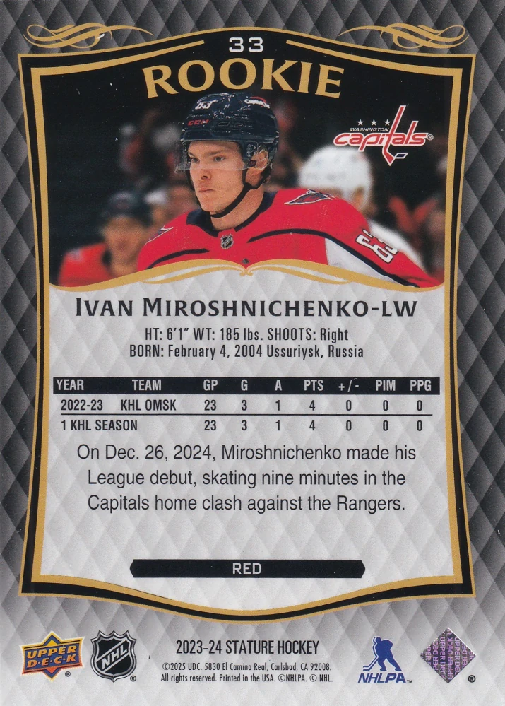 2023-24 UD Stature - Ivan Miroshnichenko - Rookie Red /249 #33