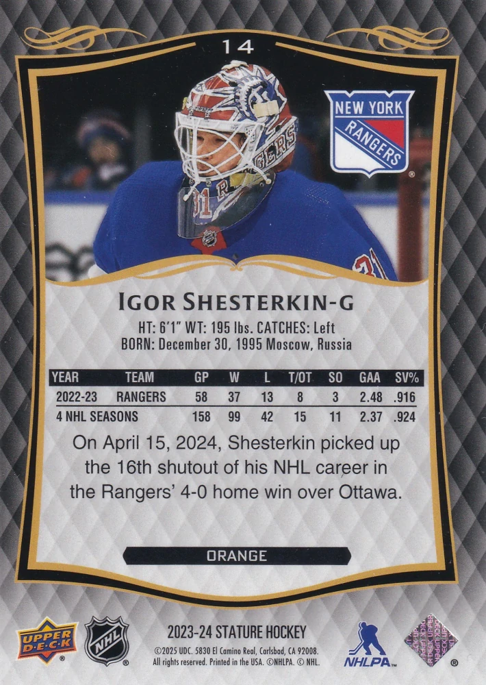 2023-24 UD Stature - Igor Shesterkin - Red /199 #14