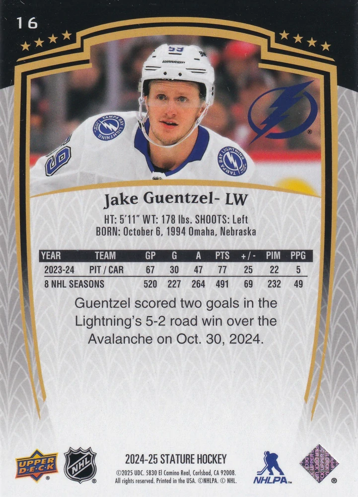 2024-25 UD Stature - Jake Guentzel #16