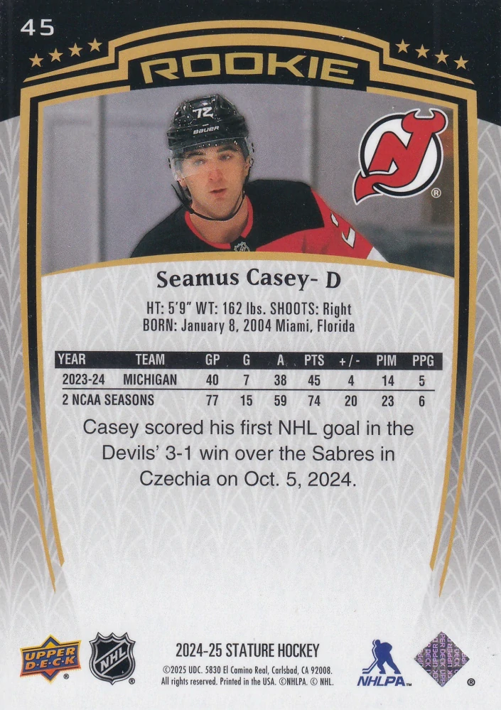 2024-25 UD Stature - Seamus Casey - Rookie /999 #45