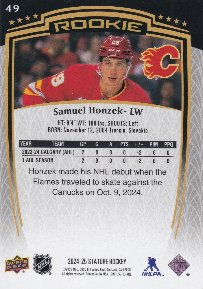 2024-25 UD Stature - Samuel Honzek - Rookie /999 #49