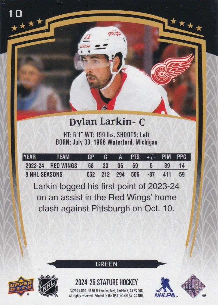 2024-25 UD Stature - Dylan Larkin - Green /375 #10
