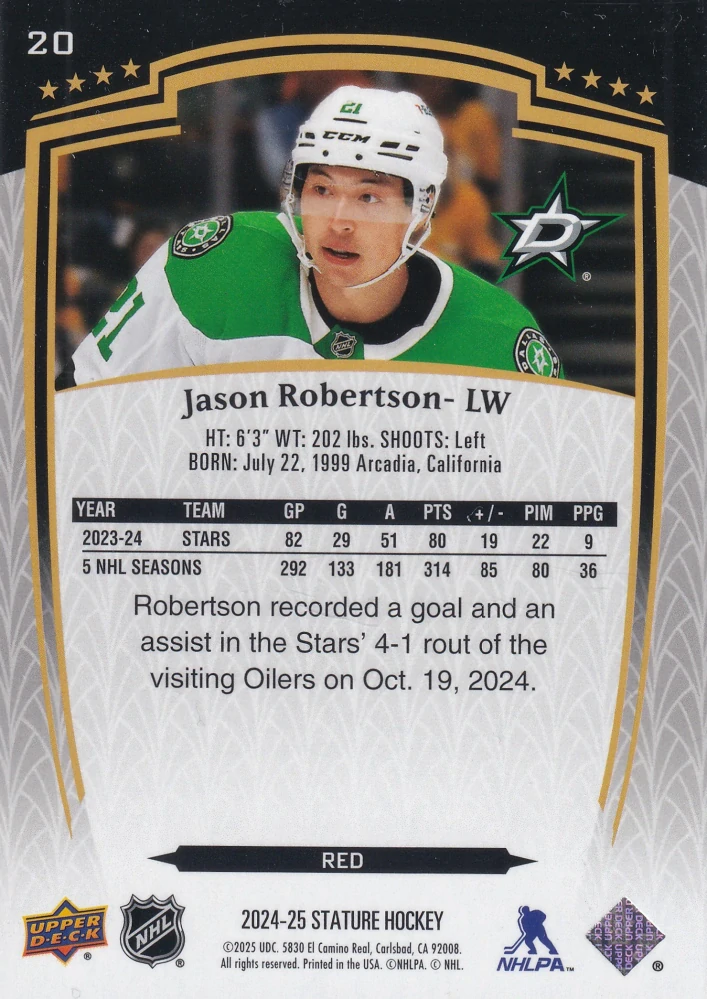 2024-25 UD Stature - Jason Robertson - Red /249 #20