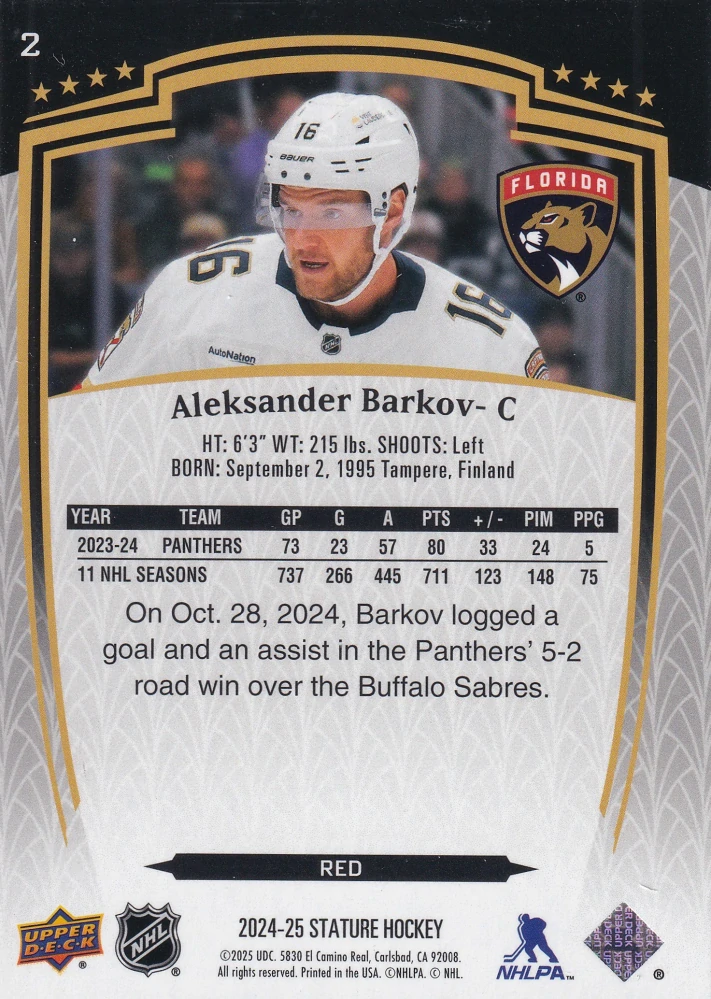 2024-25 UD Stature - Aleksander Barkov - Red /249 #2