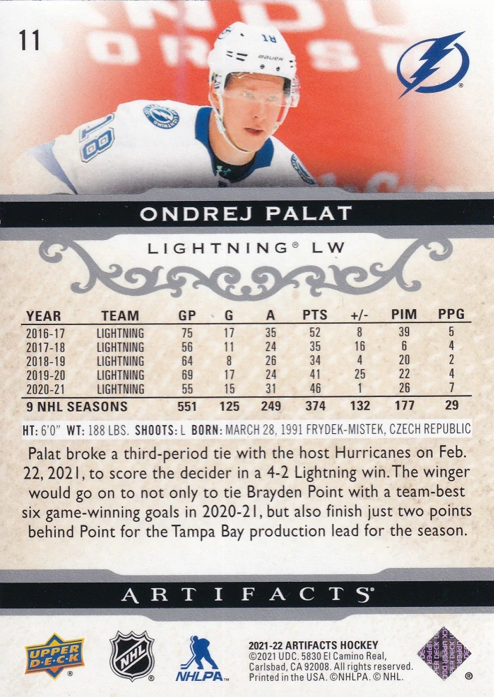 2021-22 UD Artifacts - Ondřej Palát #11